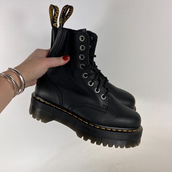 Dr Martens Jadon 3 moto boots women’s size 8 black leather platform side zip - Picture 12 of 13